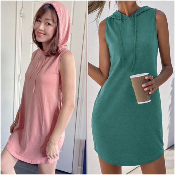 Cozy  Minimalist Sleeveless Hoodie Casual Dress - Picture 1 of 4